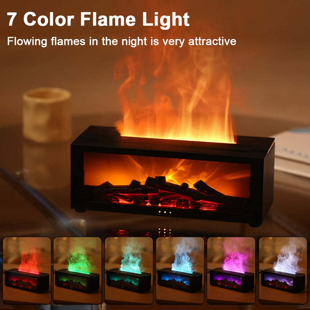 Flame Humidifier with Essential Oil Diffuser – Realistic Fire Effect | Quiet Aromatherapy | 7 colour lights