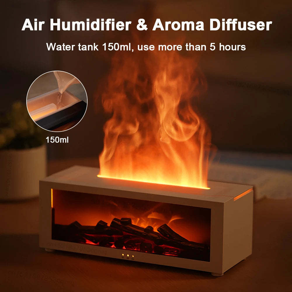 Flame Humidifier with Essential Oil Diffuser – Realistic Fire Effect | Quiet Aromatherapy | 7 colour lights