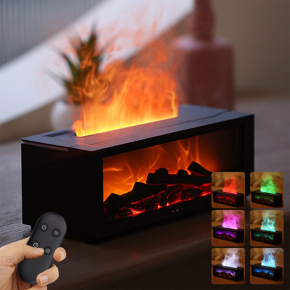 Flame Humidifier with Essential Oil Diffuser – Realistic Fire Effect | Quiet Aromatherapy | 7 colour lights
