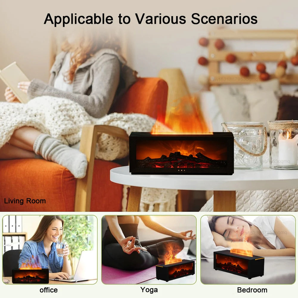 Flame Humidifier with Essential Oil Diffuser – Realistic Fire Effect | Quiet Aromatherapy | 7 colour lights